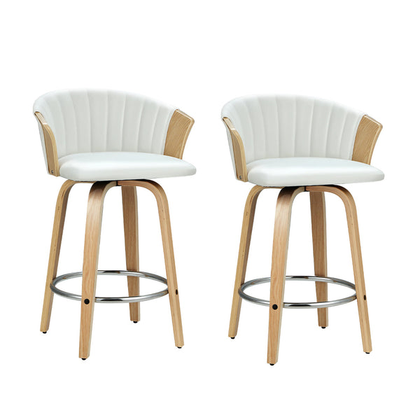 Artiss Set of 2 Bar Stools Kitchen Stool Wooden Chair Swivel Chairs Leather White Artiss