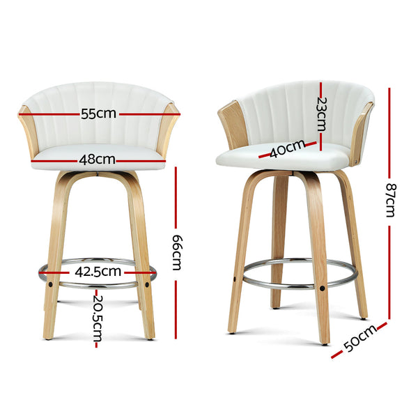 Artiss Set of 2 Bar Stools Kitchen Stool Wooden Chair Swivel Chairs Leather White Artiss