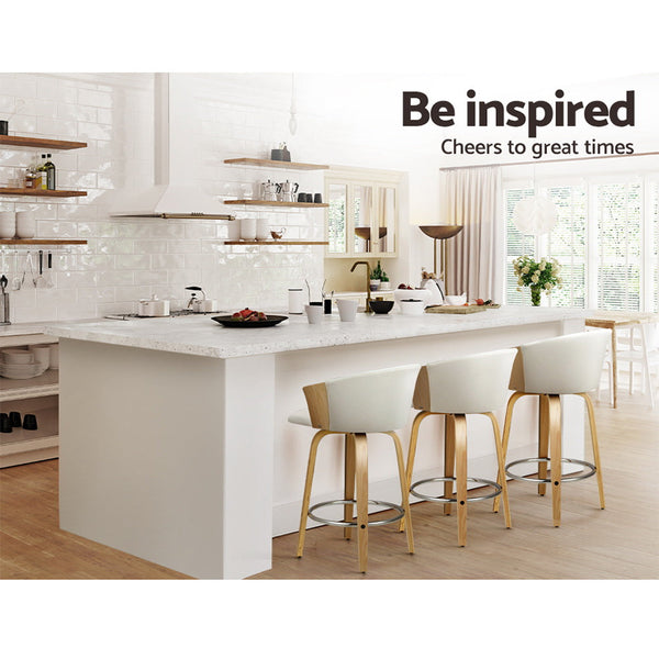 Artiss Set of 2 Bar Stools Kitchen Stool Wooden Chair Swivel Chairs Leather White Artiss