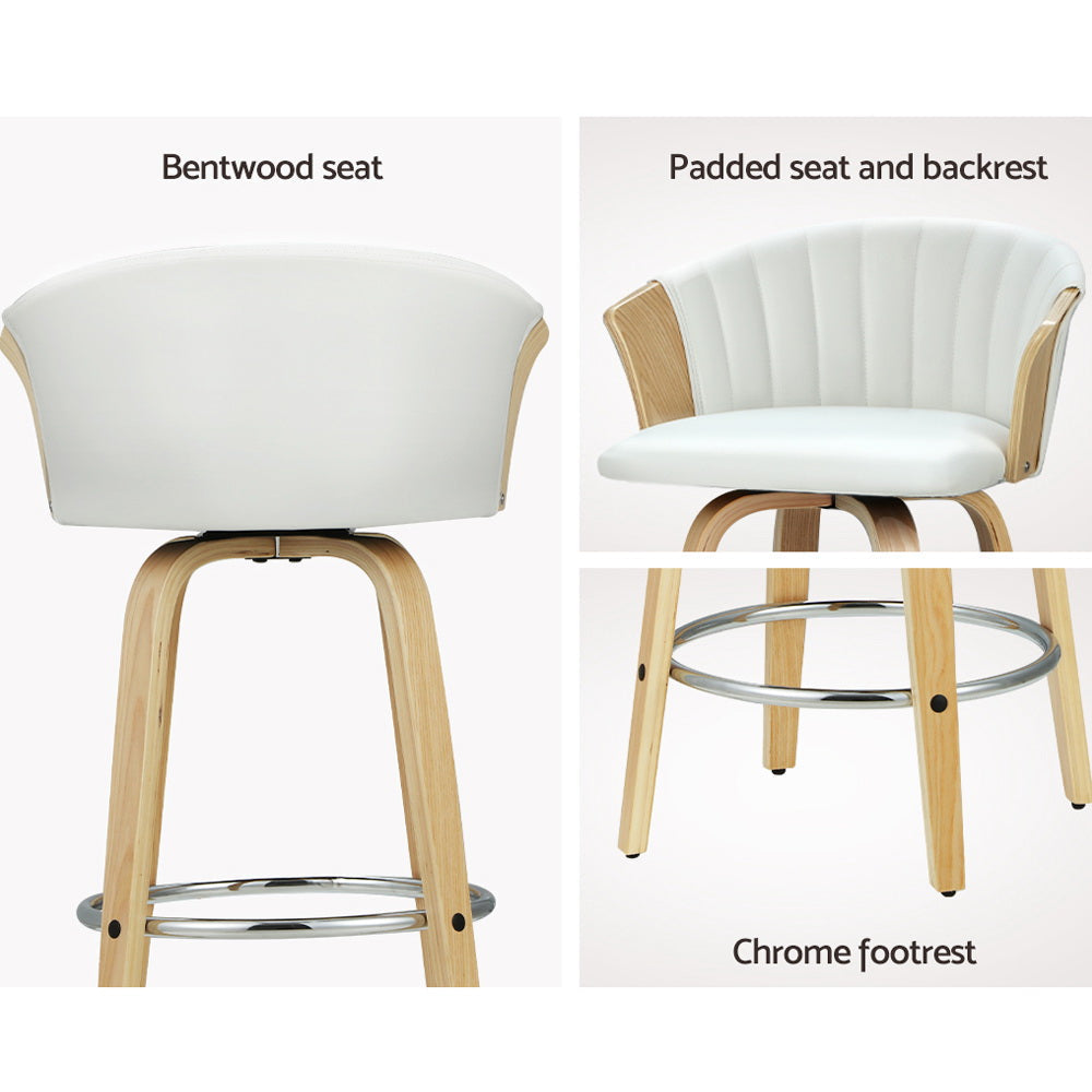Artiss Set of 2 Bar Stools Kitchen Stool Wooden Chair Swivel Chairs Leather White Artiss