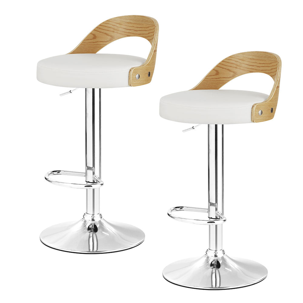 Artiss Set of 2 Bar Stools Kitchen Gas Lift Wooden Stool Metal Barstools White Swivel Artiss