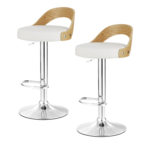 Artiss Set of 2 Bar Stools Kitchen Gas Lift Wooden Stool Metal Barstools White Swivel Artiss