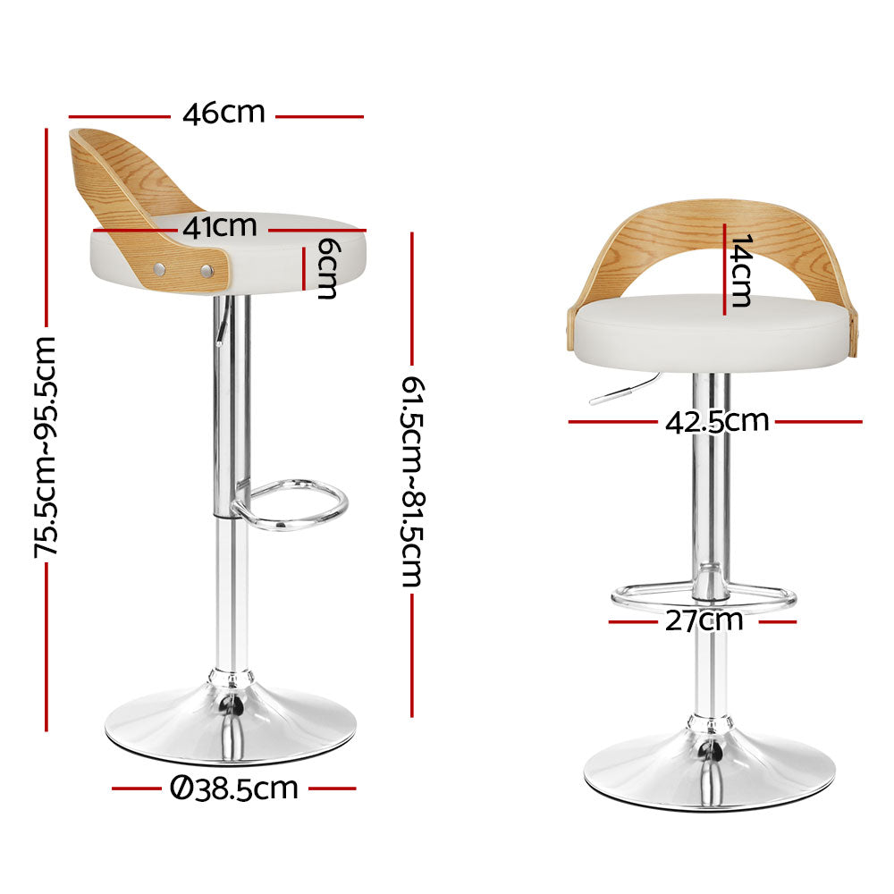 Artiss Set of 2 Bar Stools Kitchen Gas Lift Wooden Stool Metal Barstools White Swivel Artiss