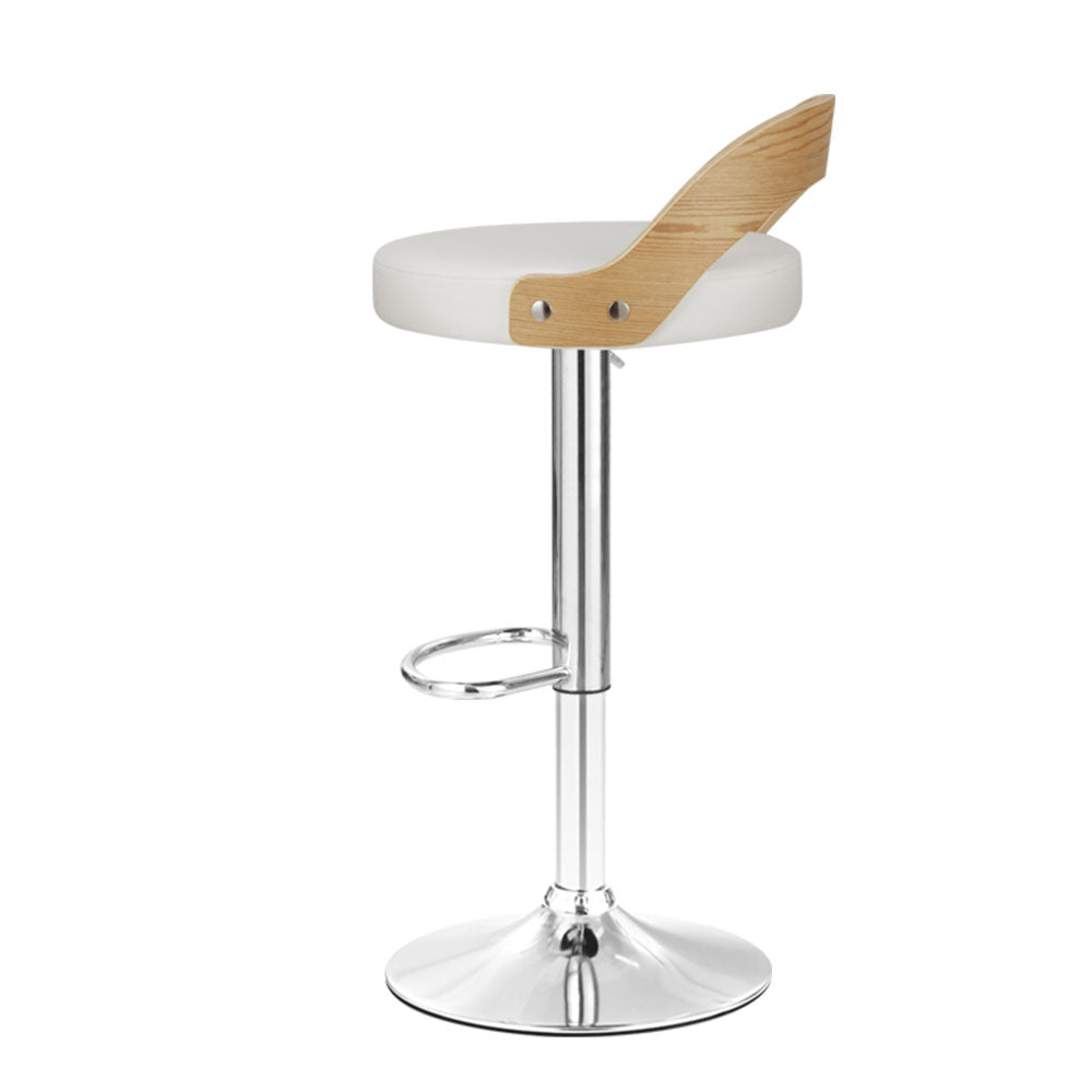 Artiss Set of 2 Bar Stools Kitchen Gas Lift Wooden Stool Metal Barstools White Swivel Artiss