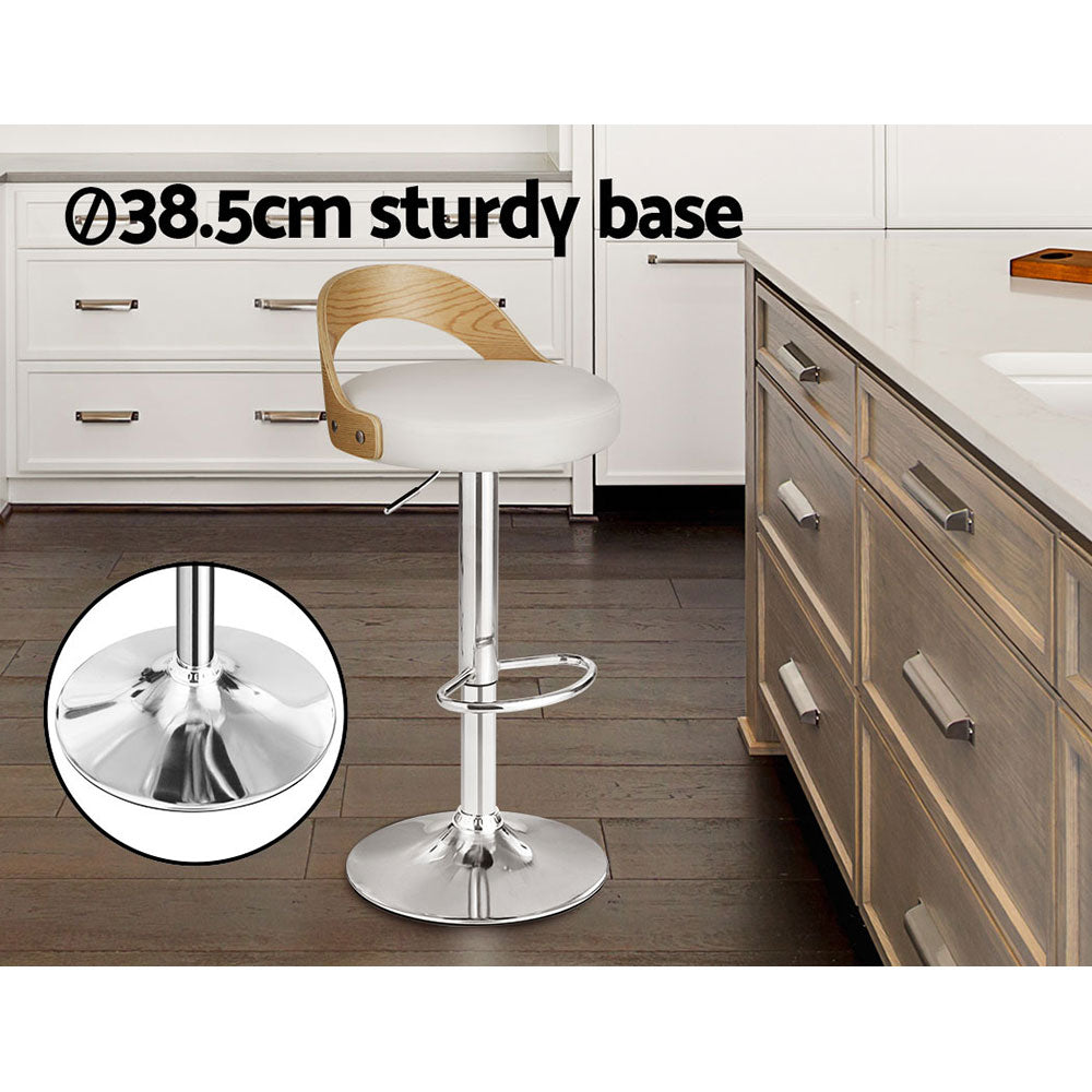 Artiss Set of 2 Bar Stools Kitchen Gas Lift Wooden Stool Metal Barstools White Swivel Artiss
