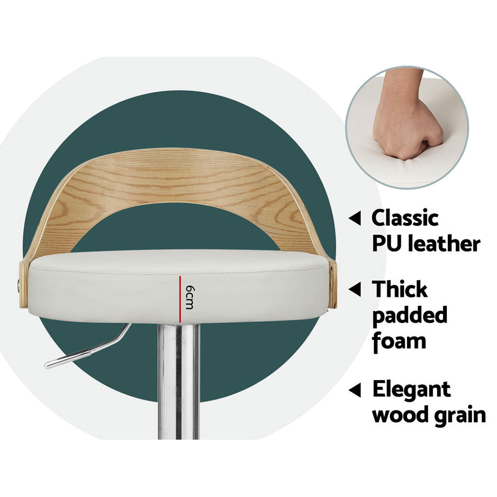 Artiss Set of 2 Bar Stools Kitchen Gas Lift Wooden Stool Metal Barstools White Swivel Artiss