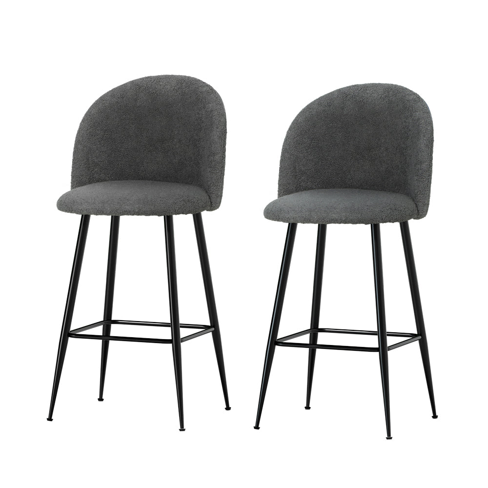 Artiss Set of 2 Bar Stools Kitchen Dining Chair Stool Chairs Sherpa Boucle Charcoal Artiss