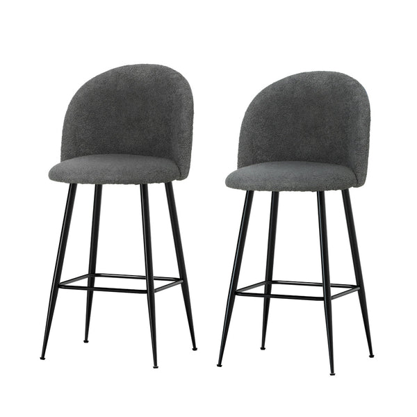Artiss Set of 2 Bar Stools Kitchen Dining Chair Stool Chairs Sherpa Boucle Charcoal Artiss