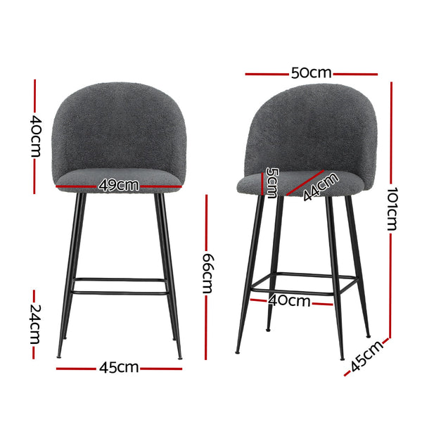 Artiss Set of 2 Bar Stools Kitchen Dining Chair Stool Chairs Sherpa Boucle Charcoal Artiss