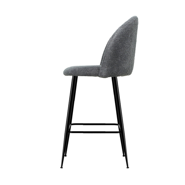 Artiss Set of 2 Bar Stools Kitchen Dining Chair Stool Chairs Sherpa Boucle Charcoal Artiss