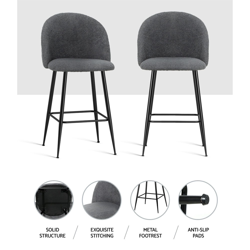 Artiss Set of 2 Bar Stools Kitchen Dining Chair Stool Chairs Sherpa Boucle Charcoal Artiss