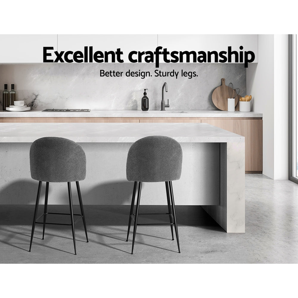 Artiss Set of 2 Bar Stools Kitchen Dining Chair Stool Chairs Sherpa Boucle Charcoal Artiss