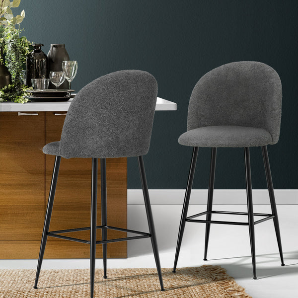 Artiss Set of 2 Bar Stools Kitchen Dining Chair Stool Chairs Sherpa Boucle Charcoal Artiss