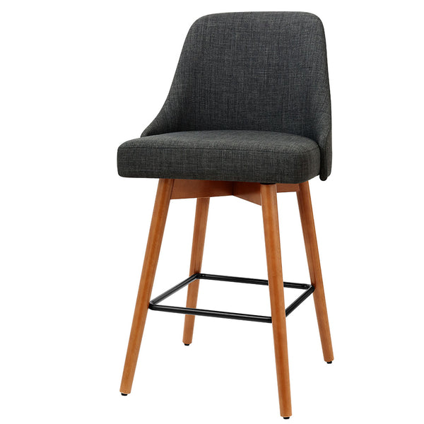 Artiss 2x Wooden Bar Stools Swivel Bar Stool Kitchen Cafe Fabric Charcoal freeshipping - Awezingly