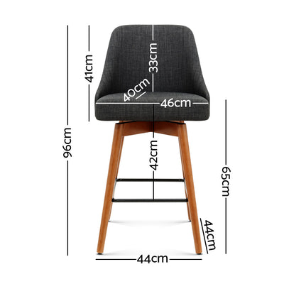Artiss 2x Wooden Bar Stools Swivel Bar Stool Kitchen Cafe Fabric Charcoal