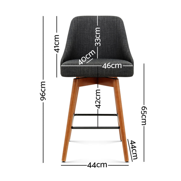 Artiss 2x Wooden Bar Stools Swivel Bar Stool Kitchen Cafe Fabric Charcoal freeshipping - Awezingly