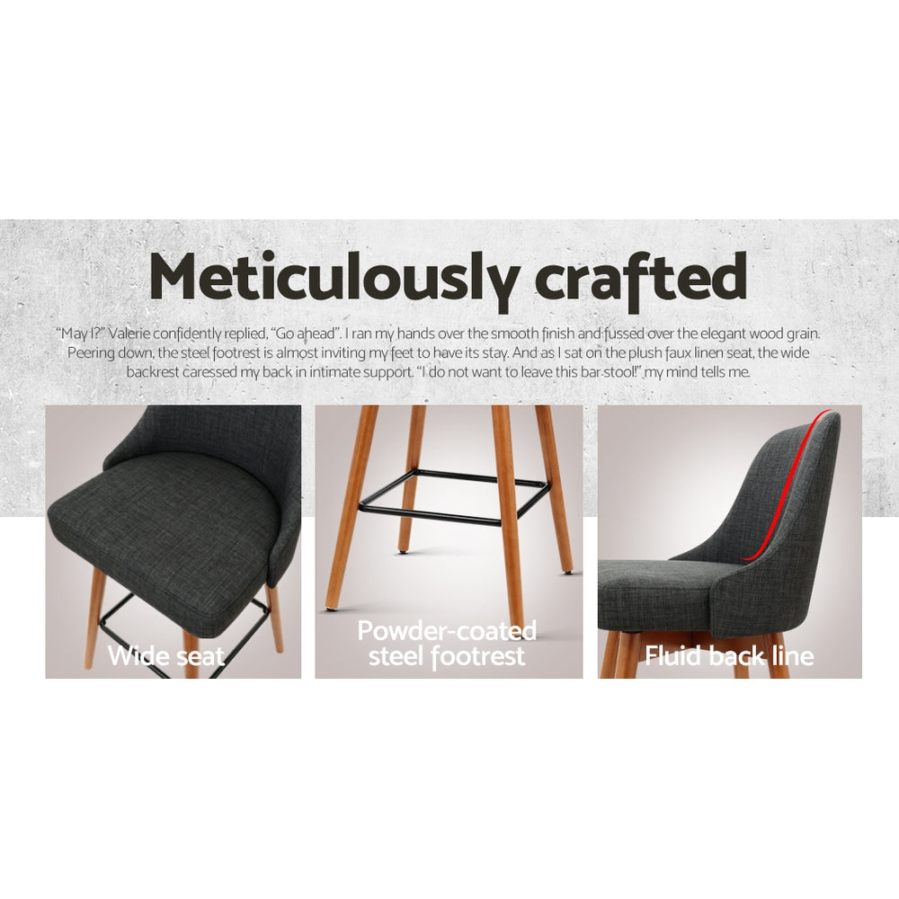 Artiss 2x Wooden Bar Stools Swivel Bar Stool Kitchen Cafe Fabric Charcoal freeshipping - Awezingly