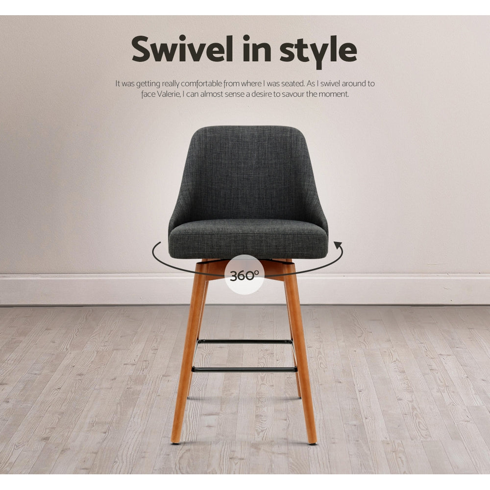 Artiss 2x Wooden Bar Stools Swivel Bar Stool Kitchen Cafe Fabric Charcoal freeshipping - Awezingly