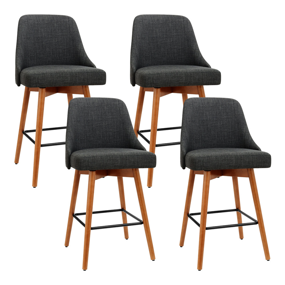 Artiss Set of 4 Wooden Fabric Bar Stools Square Footrest - Charcoal freeshipping - Awezingly
