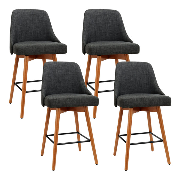 Artiss Set of 4 Wooden Fabric Bar Stools Square Footrest - Charcoal freeshipping - Awezingly