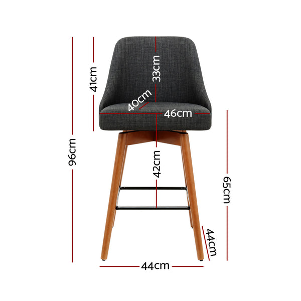 Artiss Set of 4 Wooden Fabric Bar Stools Square Footrest - Charcoal freeshipping - Awezingly