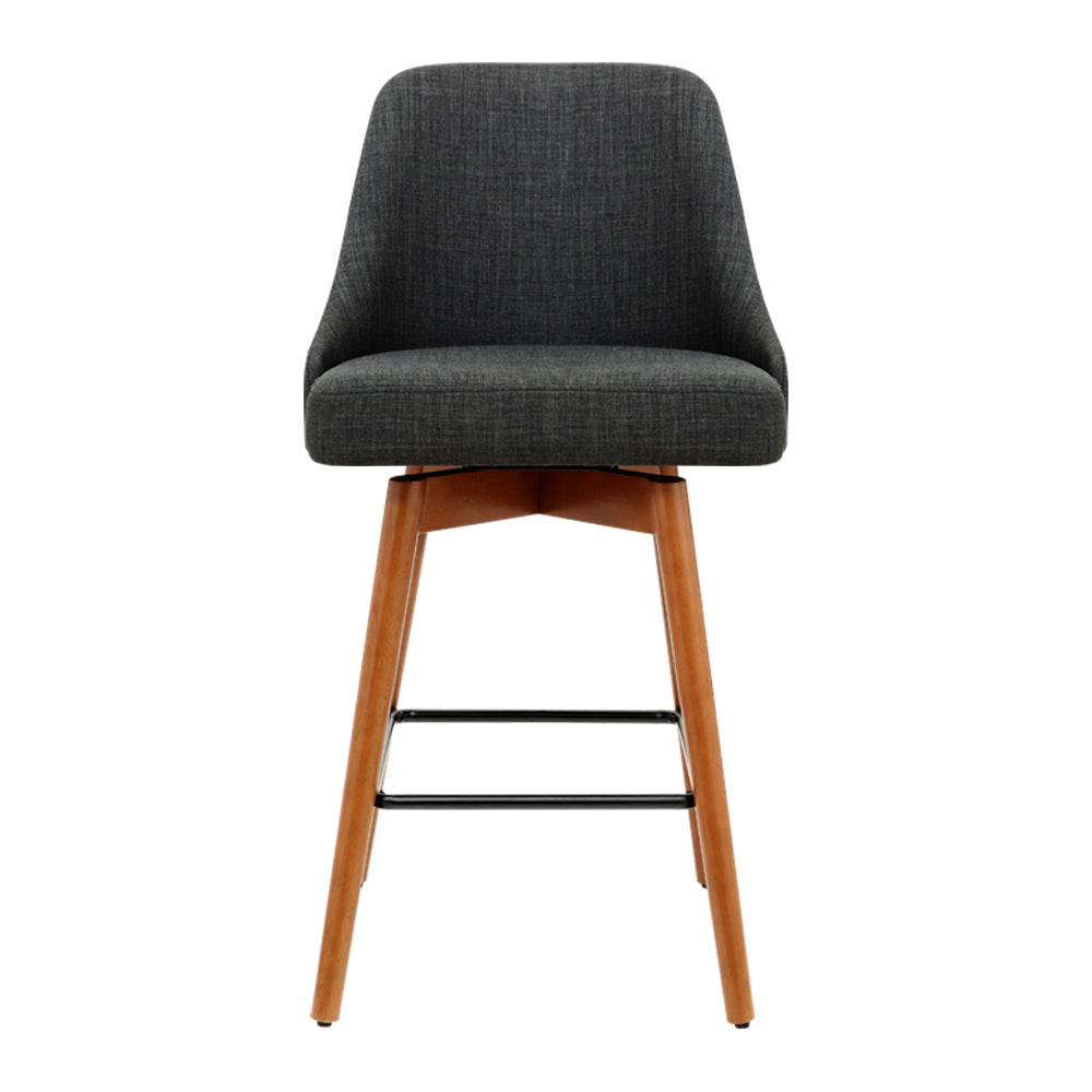 Artiss Set of 4 Wooden Fabric Bar Stools Square Footrest - Charcoal freeshipping - Awezingly
