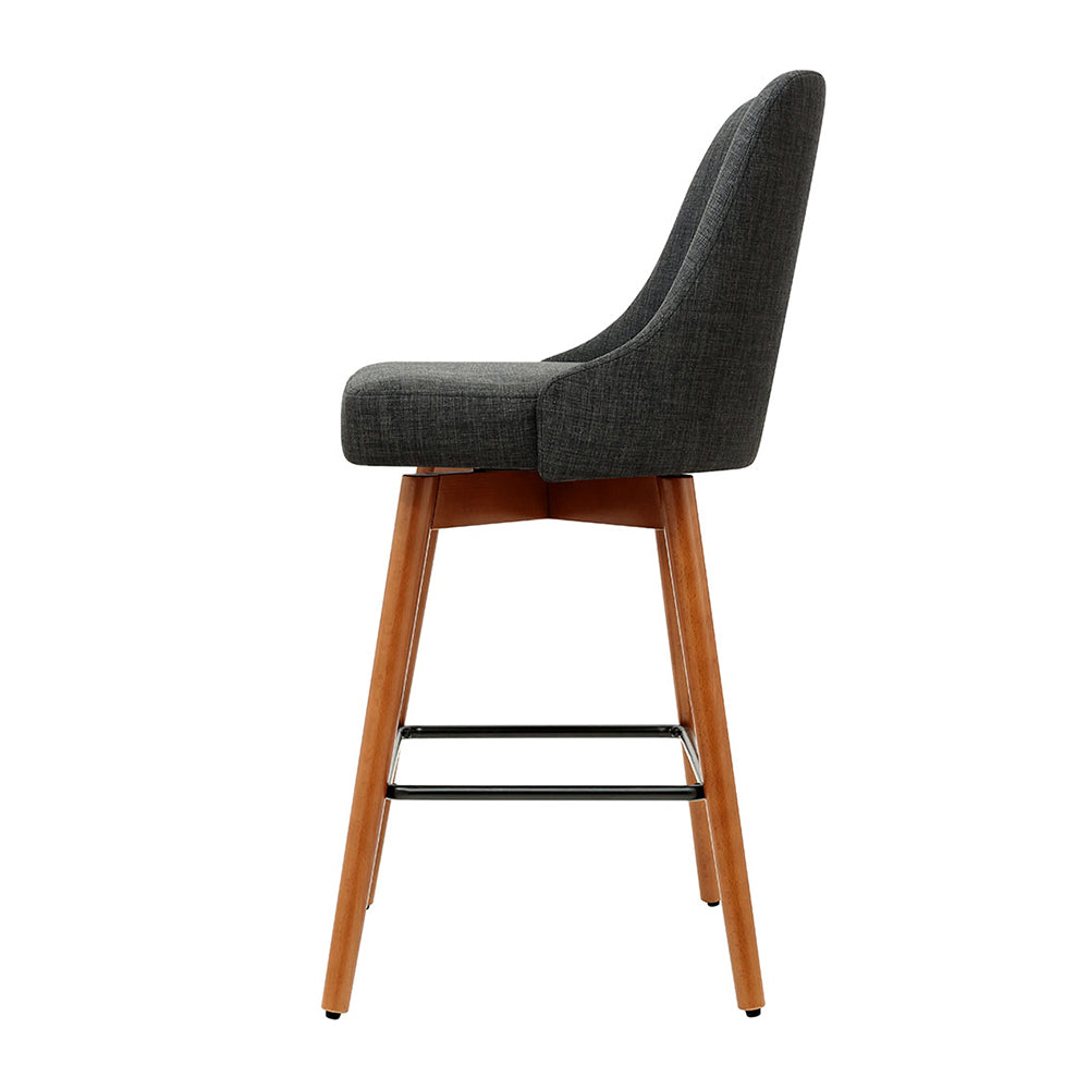 Artiss Set of 4 Wooden Fabric Bar Stools Square Footrest - Charcoal freeshipping - Awezingly