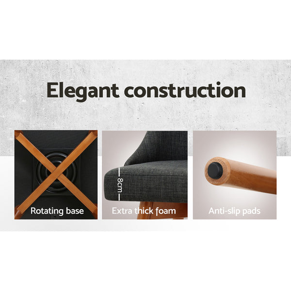 Artiss Set of 4 Wooden Fabric Bar Stools Square Footrest - Charcoal freeshipping - Awezingly