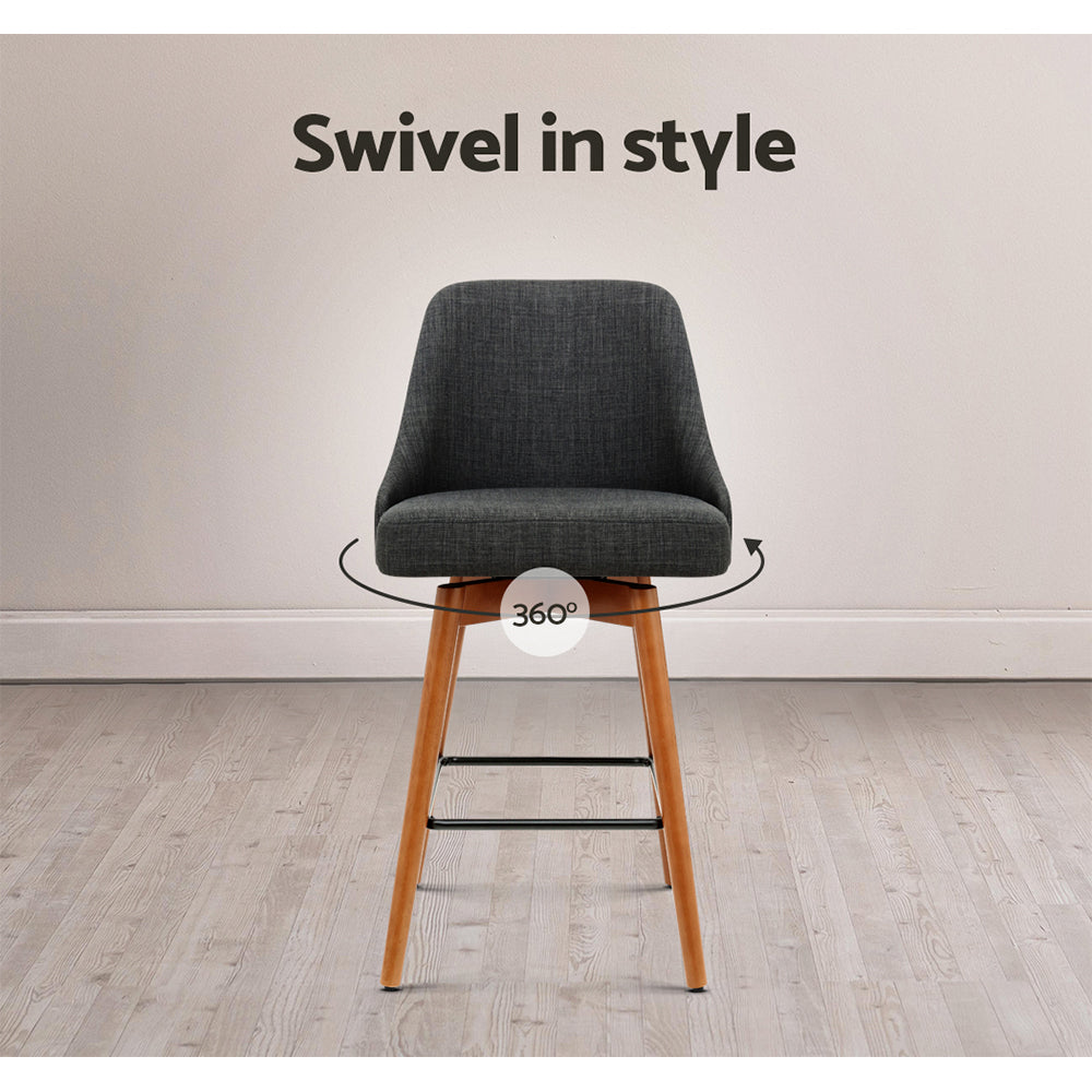 Artiss Set of 4 Wooden Fabric Bar Stools Square Footrest - Charcoal freeshipping - Awezingly
