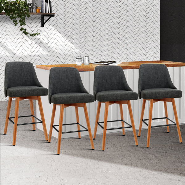 Artiss Set of 4 Wooden Fabric Bar Stools Square Footrest - Charcoal freeshipping - Awezingly