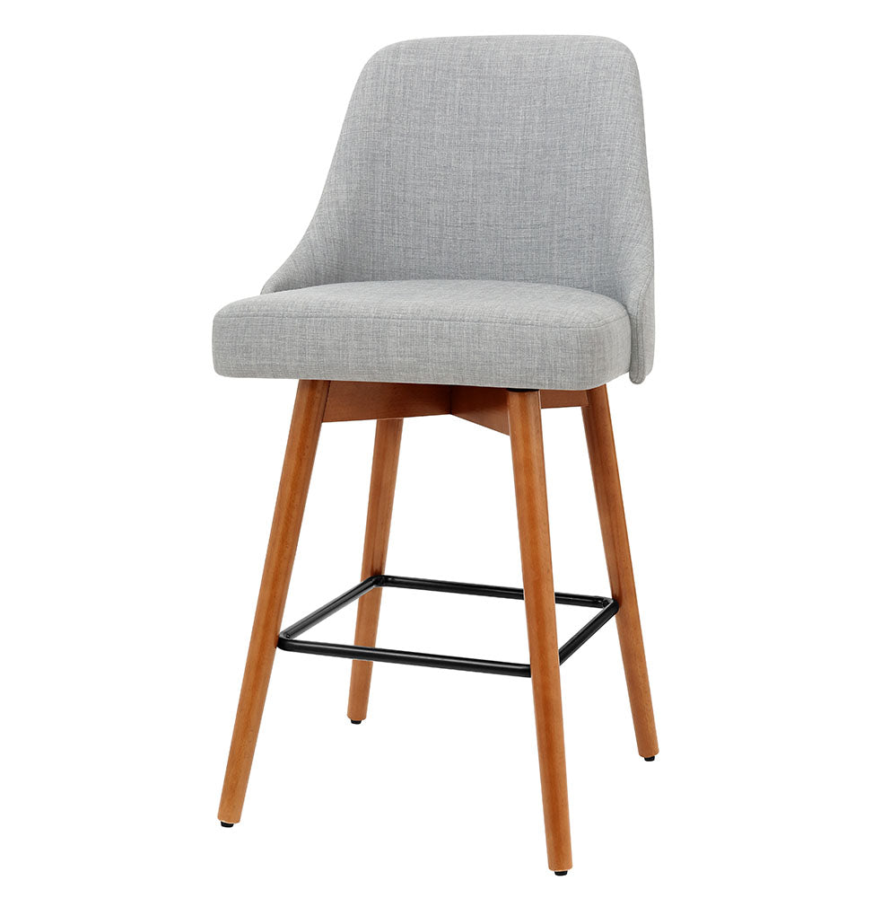 Artiss 2x Wooden Bar Stools Swivel Bar Stool Kitchen Cafe Fabric Light Grey freeshipping - Awezingly