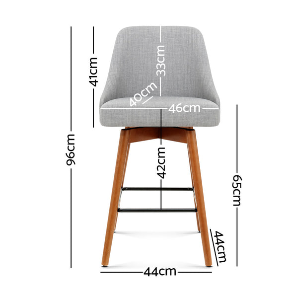 Artiss 2x Wooden Bar Stools Swivel Bar Stool Kitchen Cafe Fabric Light Grey freeshipping - Awezingly