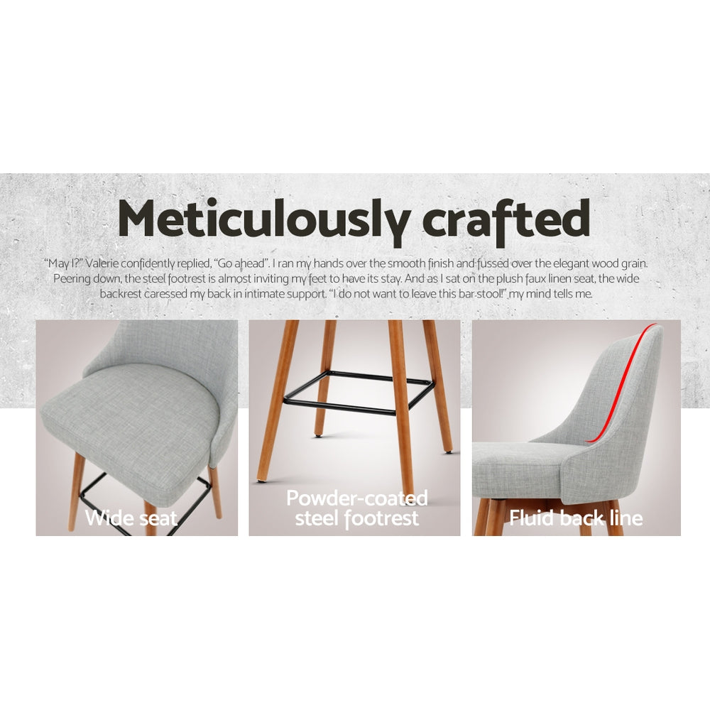 Artiss 2x Wooden Bar Stools Swivel Bar Stool Kitchen Cafe Fabric Light Grey freeshipping - Awezingly