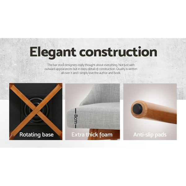 Artiss 2x Wooden Bar Stools Swivel Bar Stool Kitchen Cafe Fabric Light Grey freeshipping - Awezingly