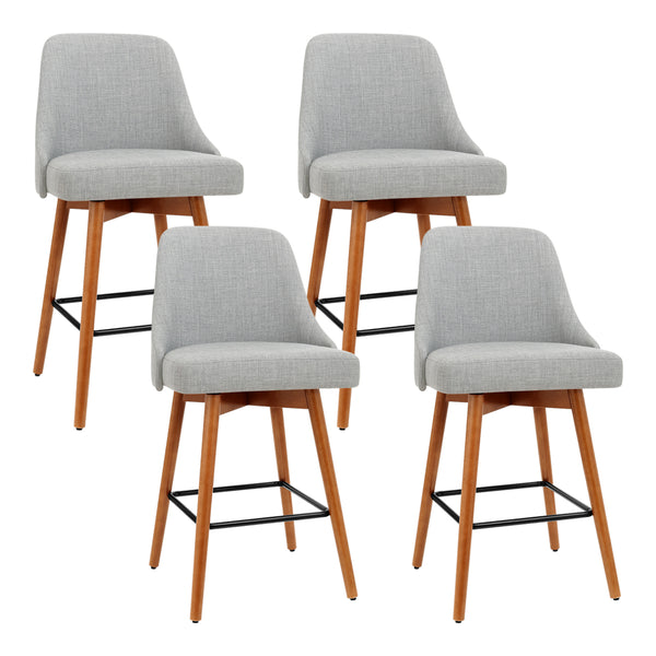 Artiss Set of 4 Wooden Fabric Bar Stools Square Footrest - Light Grey freeshipping - Awezingly