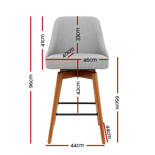 Artiss Set of 4 Wooden Fabric Bar Stools Square Footrest - Light Grey freeshipping - Awezingly