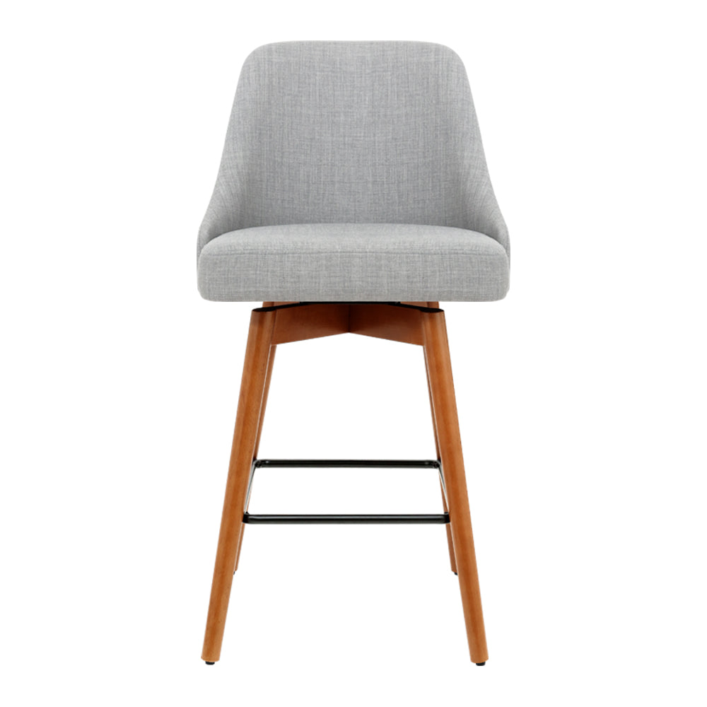 Artiss Set of 4 Wooden Fabric Bar Stools Square Footrest - Light Grey freeshipping - Awezingly