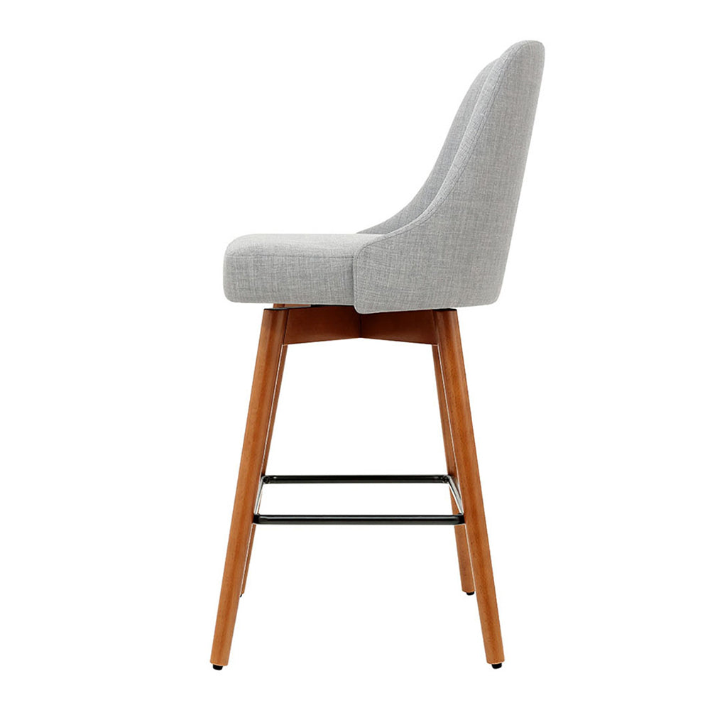 Artiss Set of 4 Wooden Fabric Bar Stools Square Footrest - Light Grey freeshipping - Awezingly