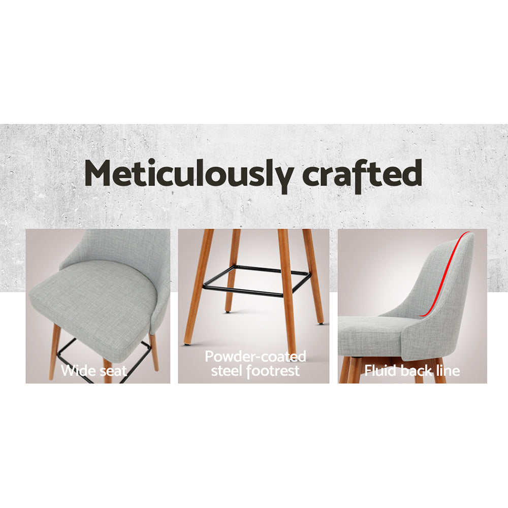 Artiss Set of 4 Wooden Fabric Bar Stools Square Footrest - Light Grey freeshipping - Awezingly