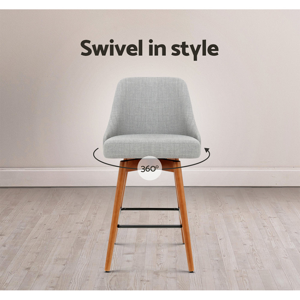 Artiss Set of 4 Wooden Fabric Bar Stools Square Footrest - Light Grey freeshipping - Awezingly