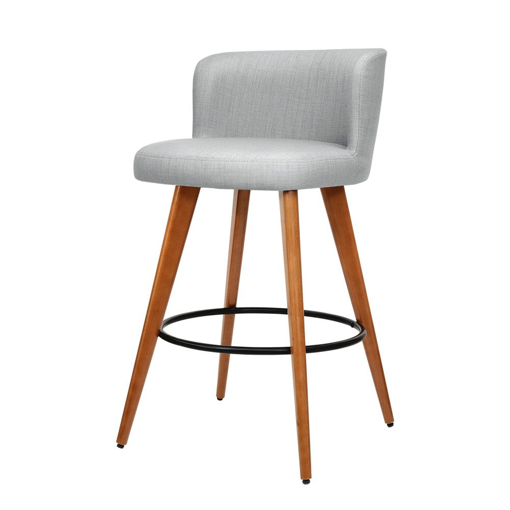Artiss 2x Wooden Bar Stools Kitchen Fabric Light Grey freeshipping - Awezingly