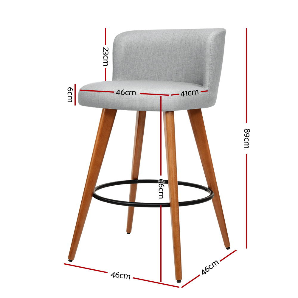 Artiss 2x Wooden Bar Stools Kitchen Fabric Light Grey freeshipping - Awezingly