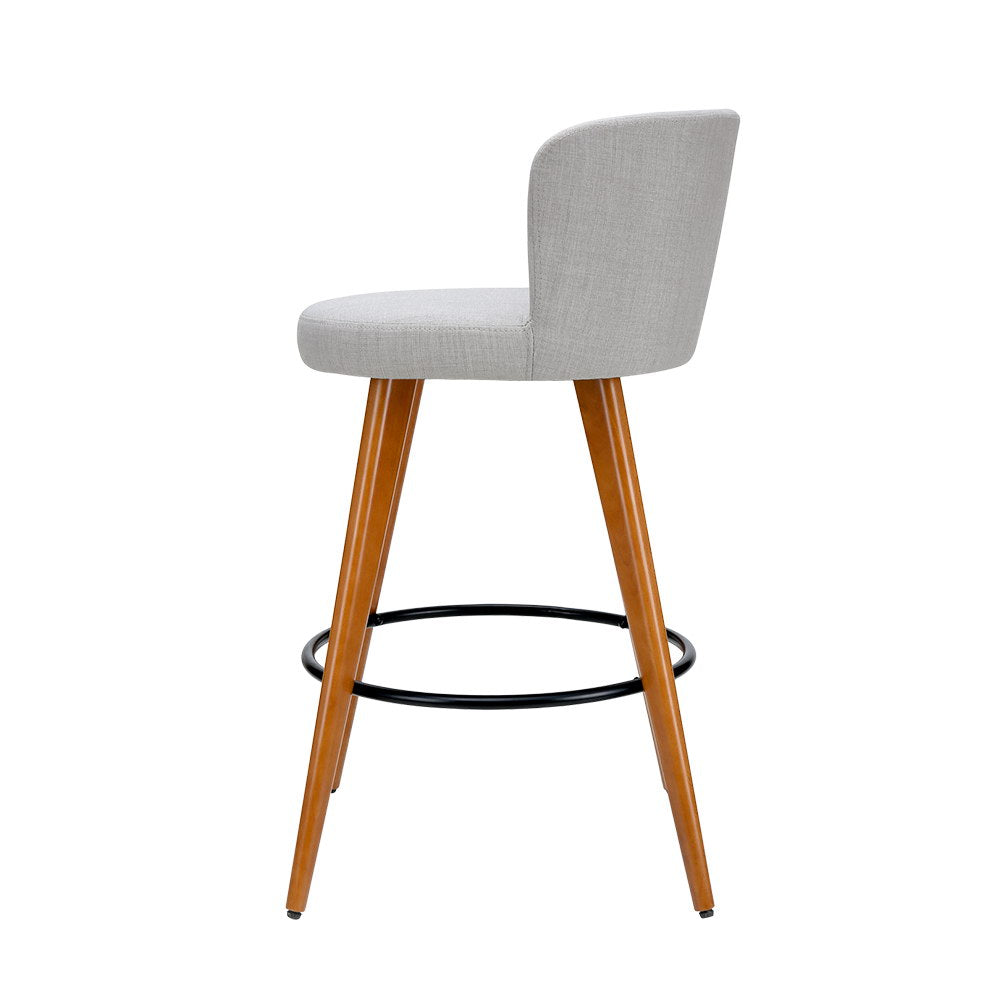 Artiss 2x Wooden Bar Stools Kitchen Fabric Light Grey freeshipping - Awezingly