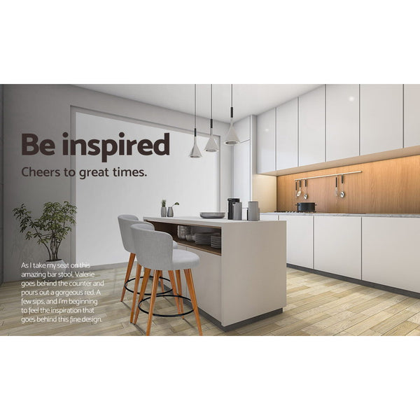 Artiss 2x Wooden Bar Stools Kitchen Fabric Light Grey freeshipping - Awezingly