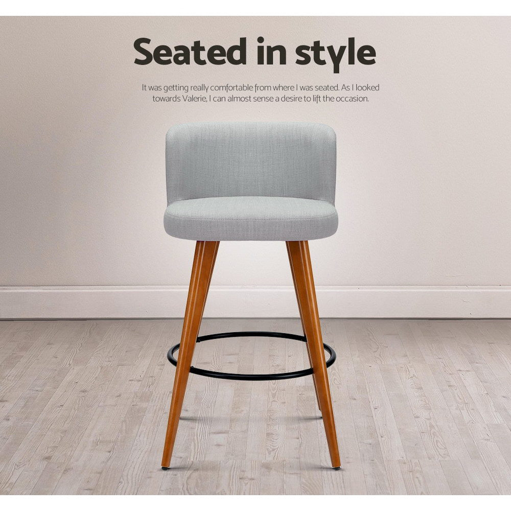 Artiss 2x Wooden Bar Stools Kitchen Fabric Light Grey freeshipping - Awezingly
