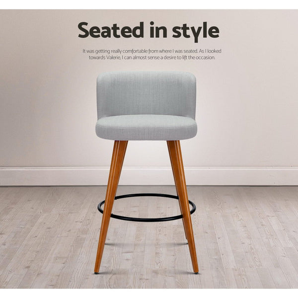 Artiss 2x Wooden Bar Stools Kitchen Fabric Light Grey freeshipping - Awezingly