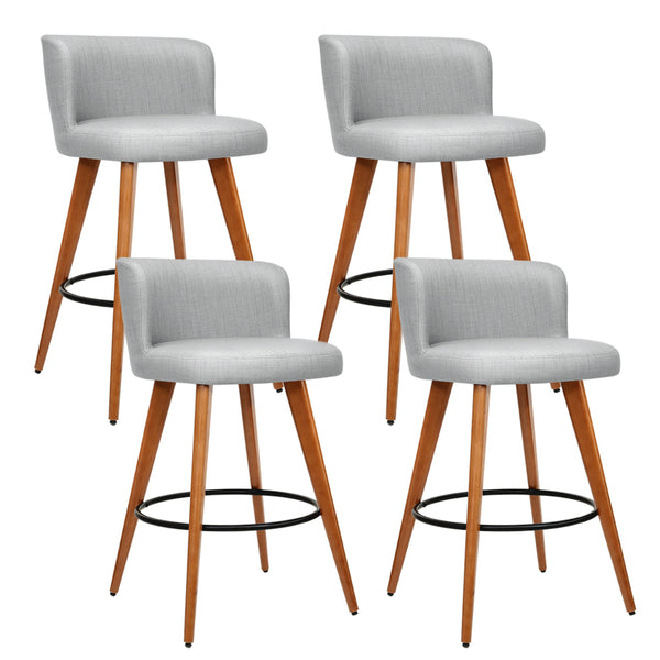 Artiss Set of 4 Wooden Fabric Bar Stools Circular Footrest - Light Grey freeshipping - Awezingly