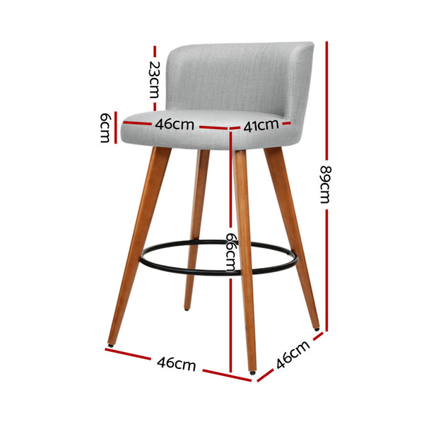 Artiss Set of 4 Wooden Fabric Bar Stools Circular Footrest - Light Grey freeshipping - Awezingly