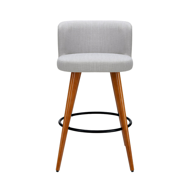 Artiss Set of 4 Wooden Fabric Bar Stools Circular Footrest - Light Grey freeshipping - Awezingly