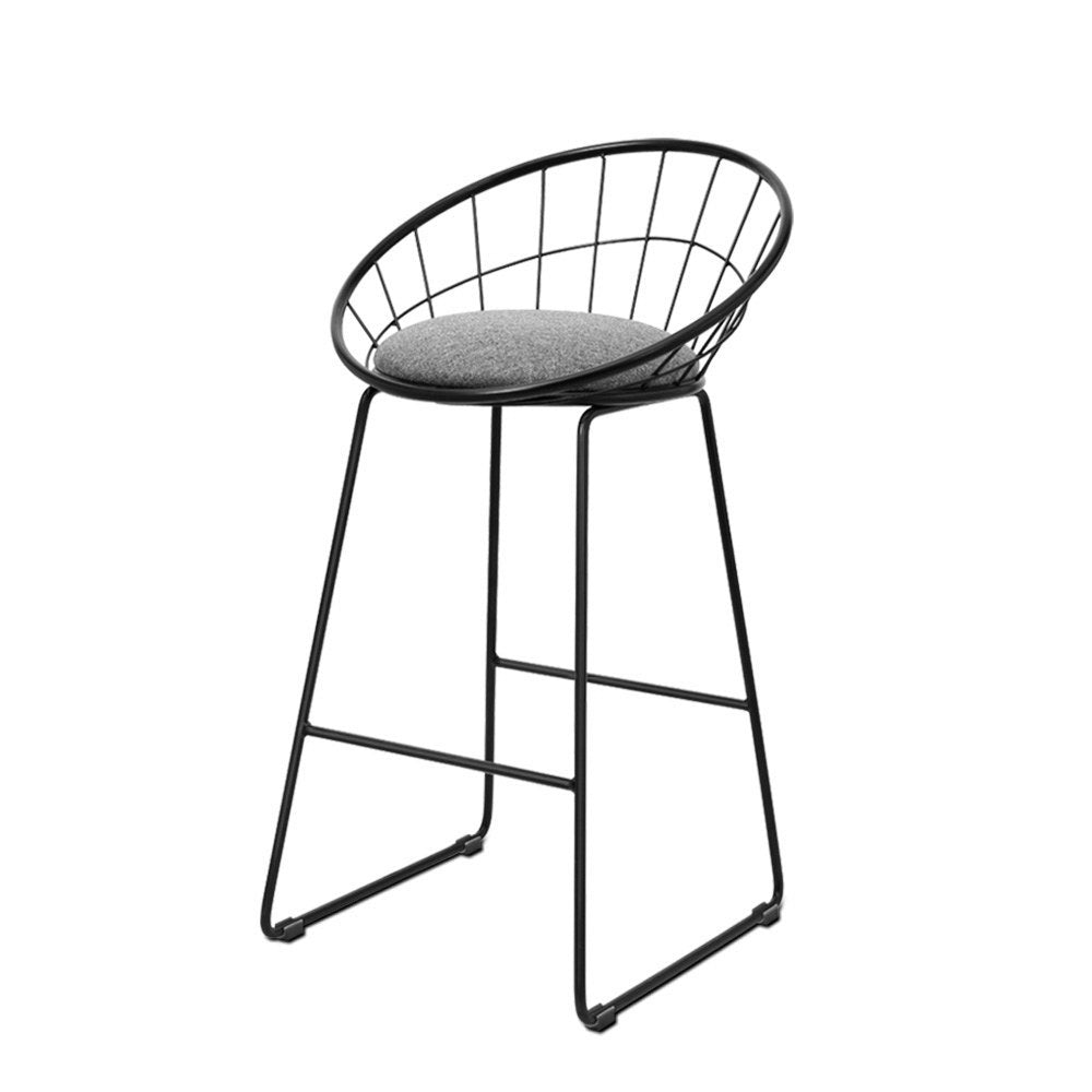 Artiss 2x Nordic Bar Stools Metallic Bar Stool Kitchen Fabric Grey Black freeshipping - Awezingly